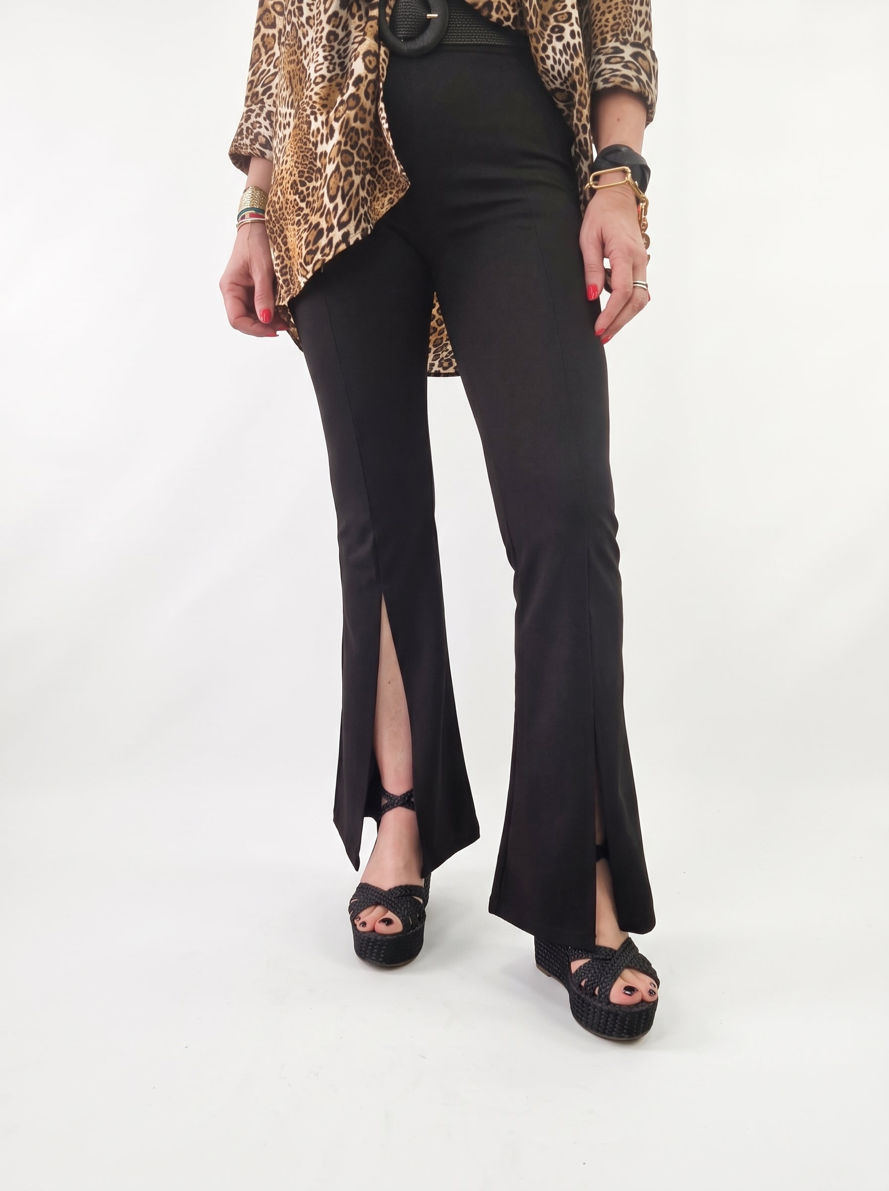 Black flared trousers