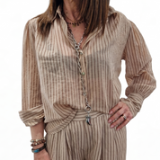 Camicia a righe color sabbia
