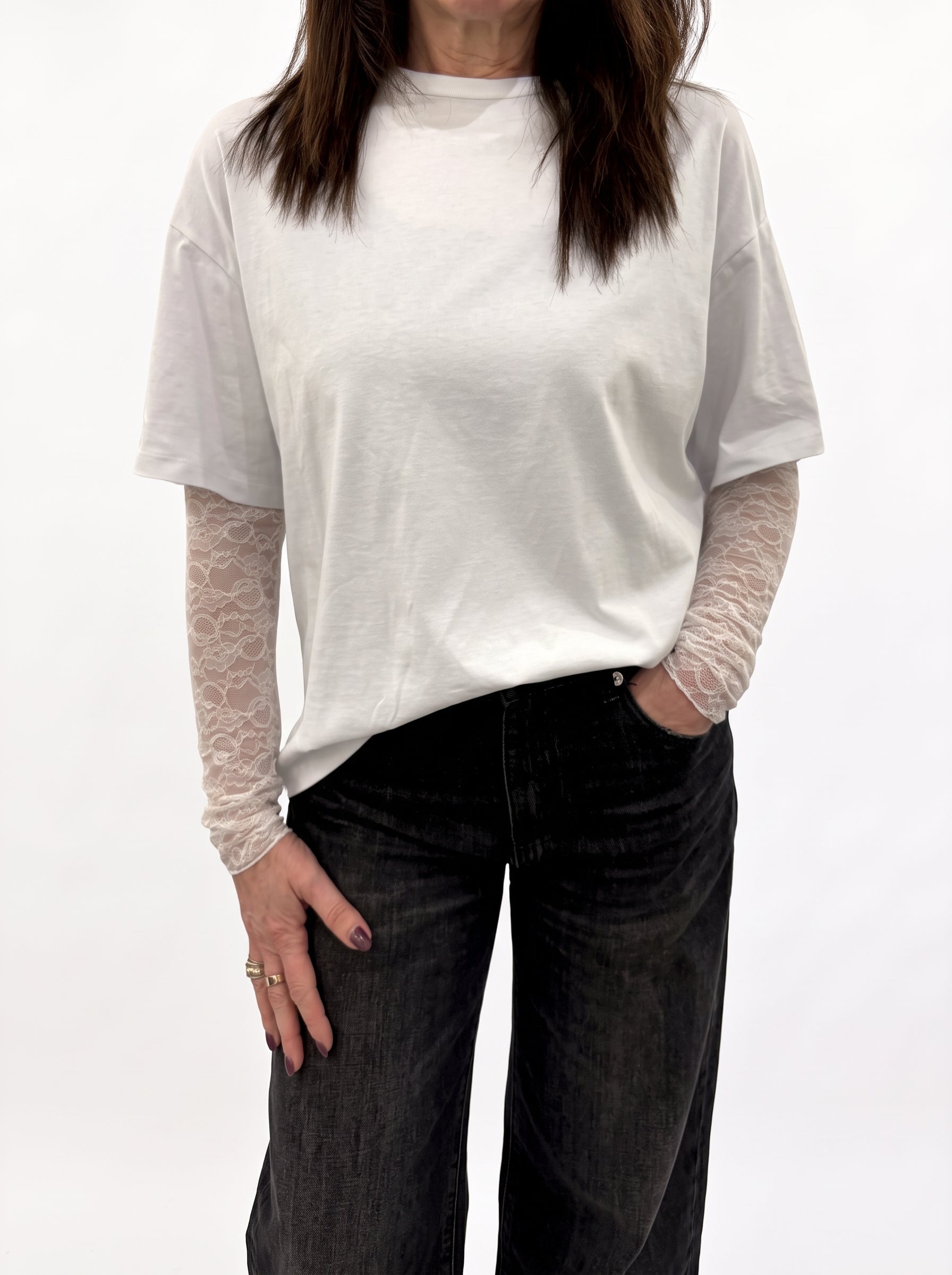 T-shirt maniche pizzo BIANCA