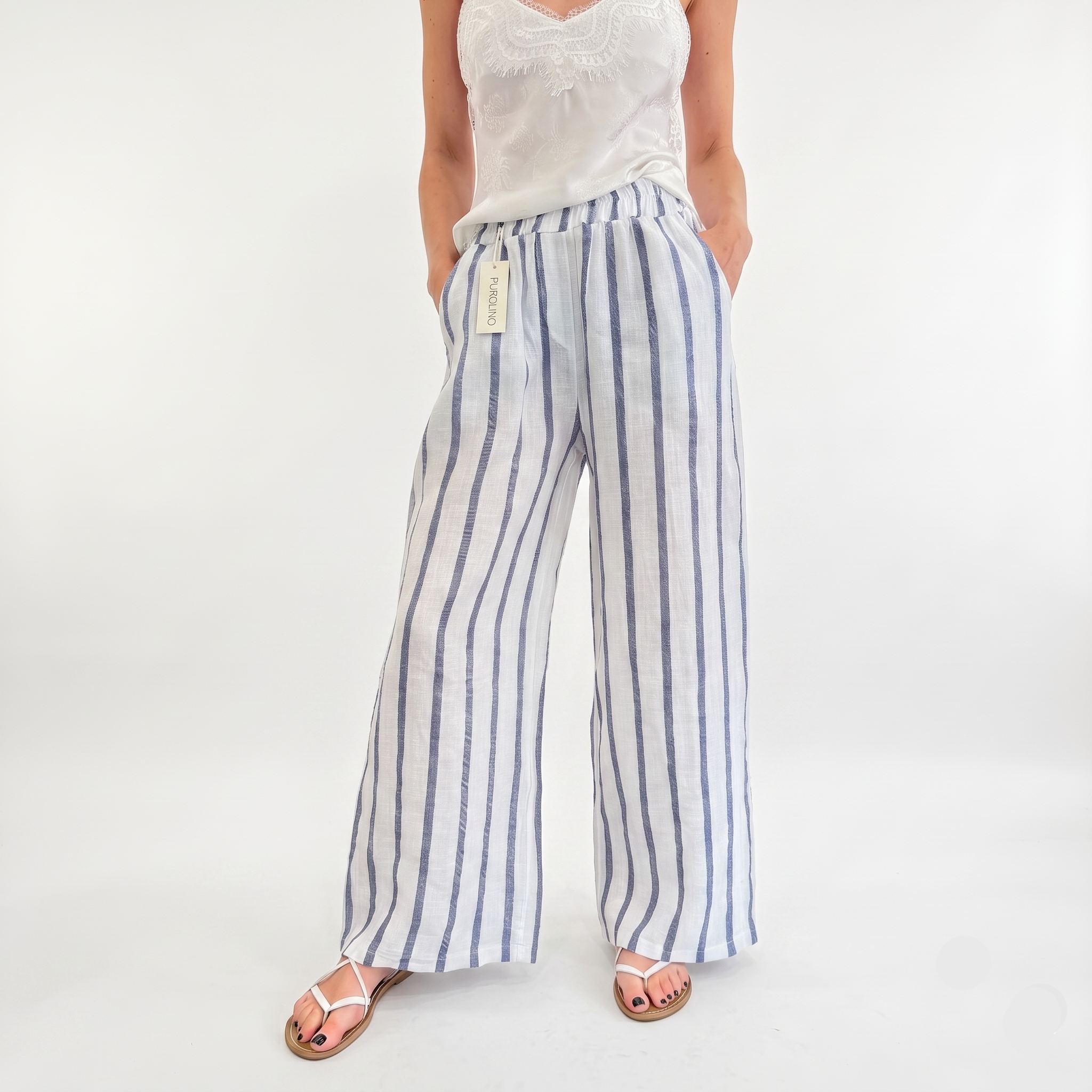 Pantalone lino rigato