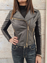 Giacca SOFIA  modello chiodo in vera pelle NERO
