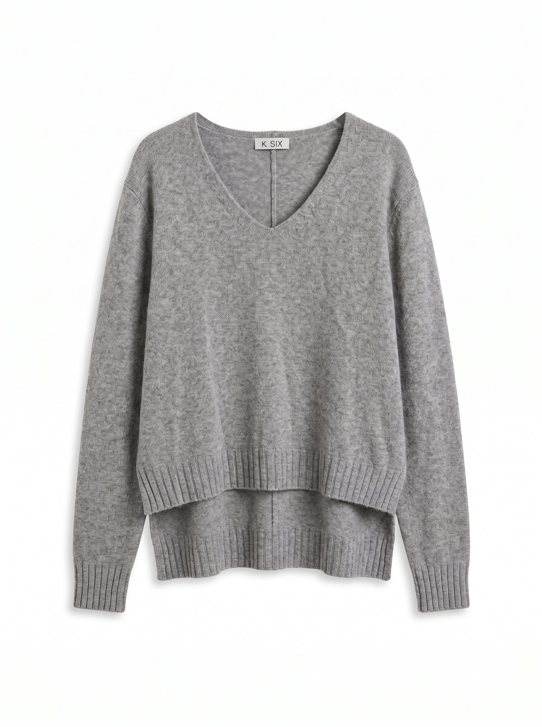 KIKISIX maglia V costine grigia