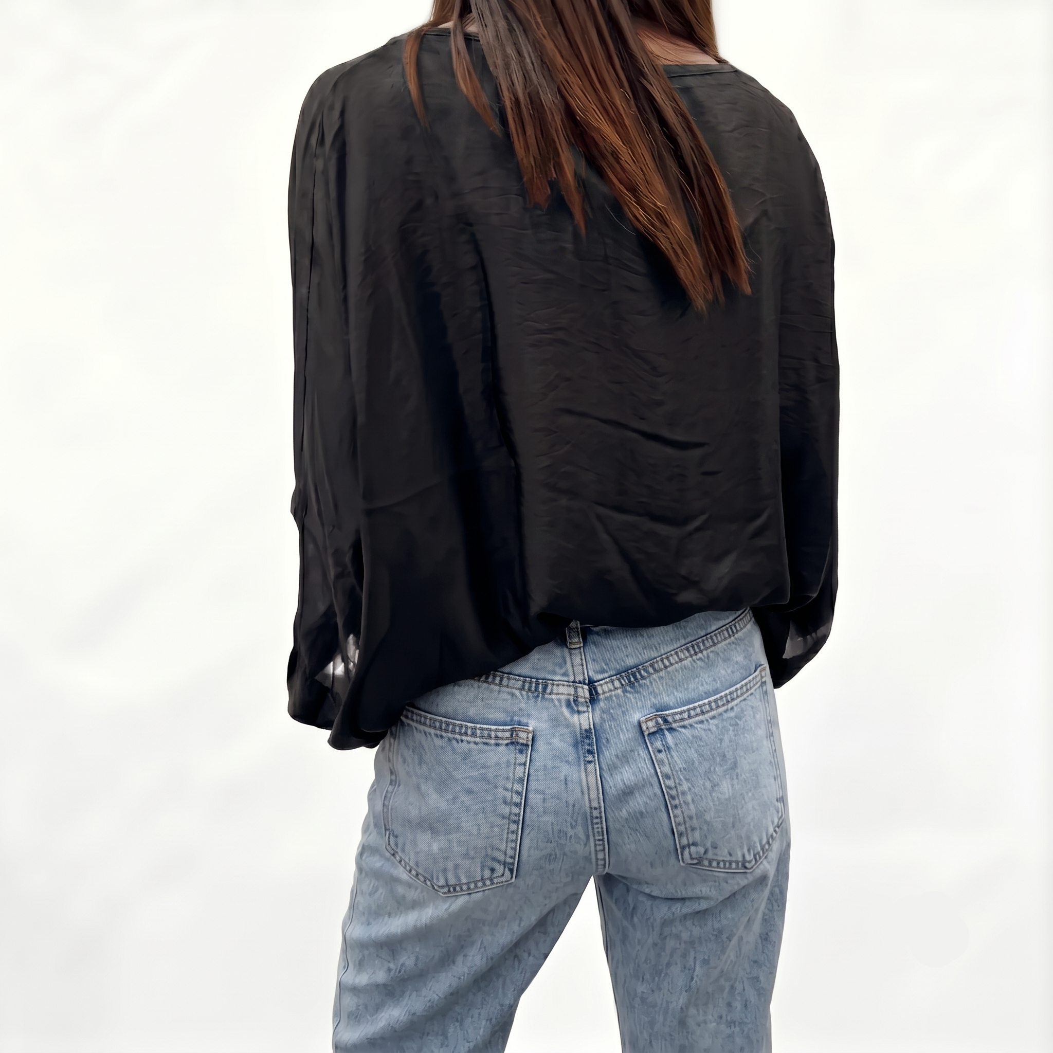 Camicia CLARA in chiffon di seta NERO
