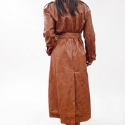 Cappotto lungo doppio petto ecopelle STAMPA COCCO color cuoio