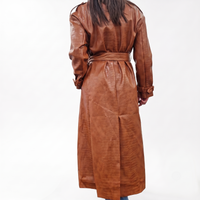 Cappotto lungo doppio petto ecopelle STAMPA COCCO color cuoio