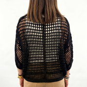Cardigan in maglia traforata nera