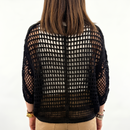 Cardigan in maglia traforata nera