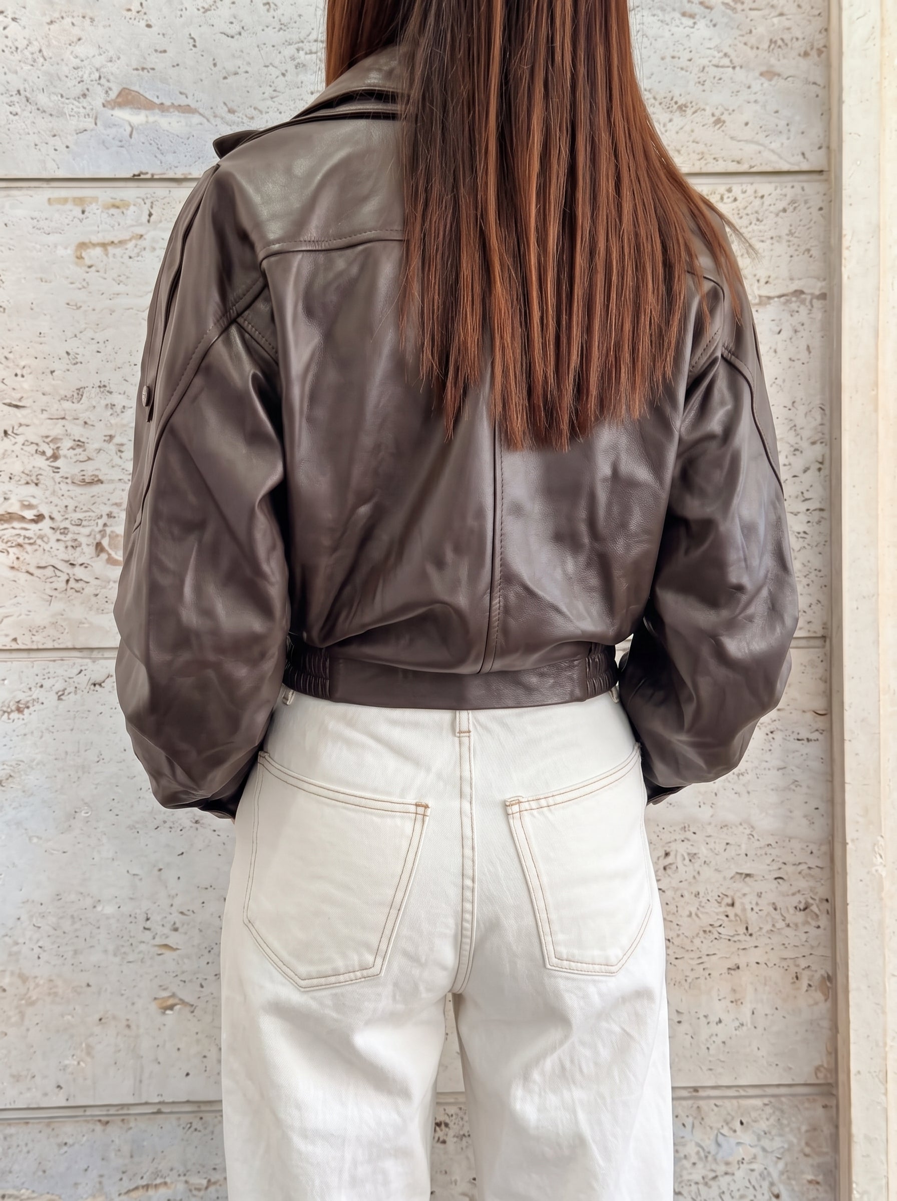 Giacca modello bomber vera pelle color MORO