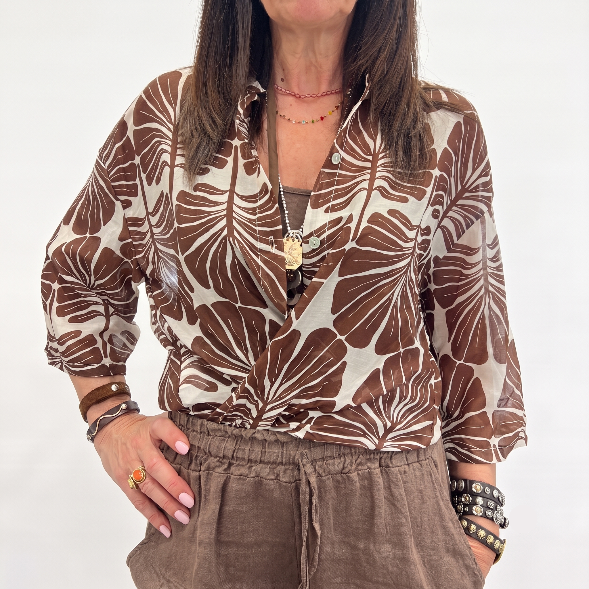 Camicia MISTO SETA FANTASIA MARRONE