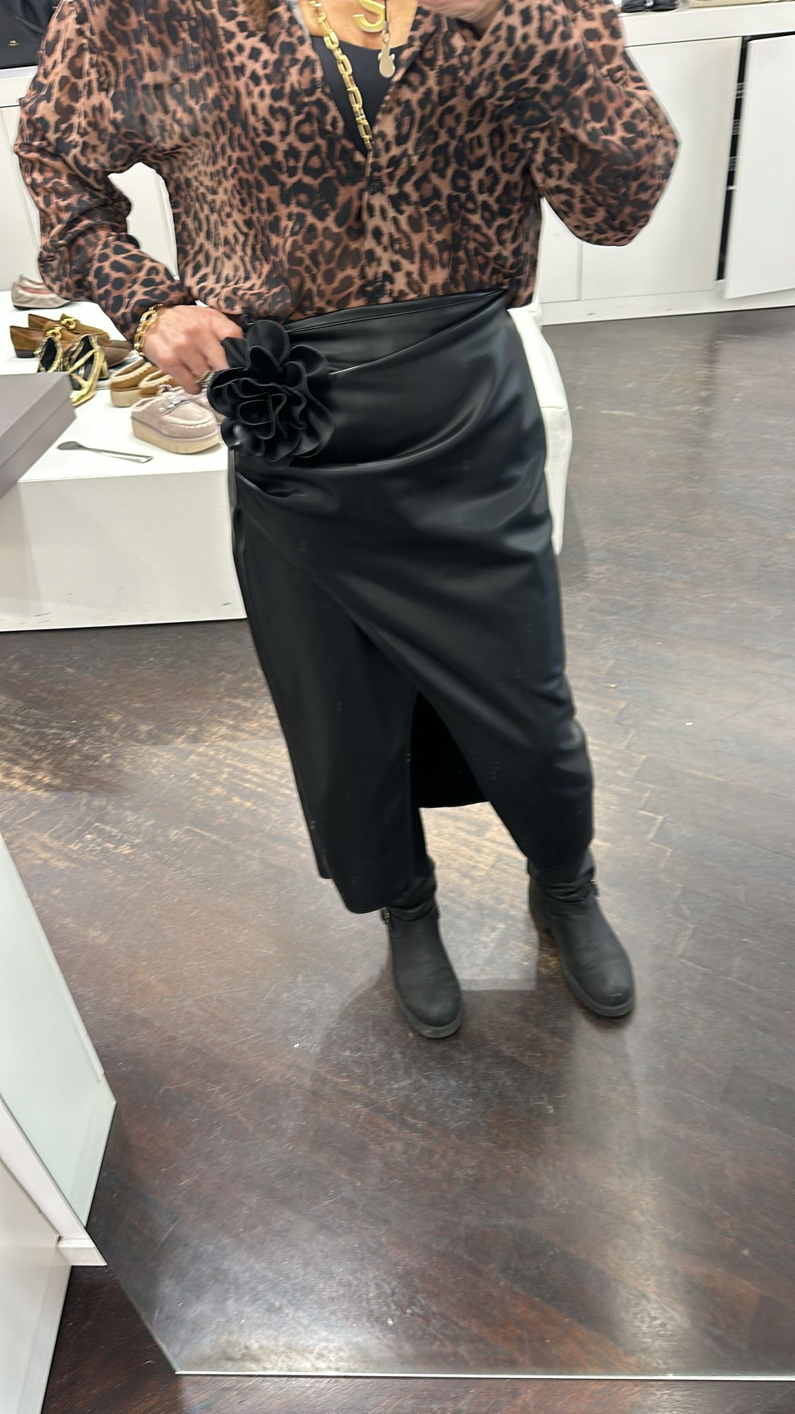 Faux leather skirt with flower