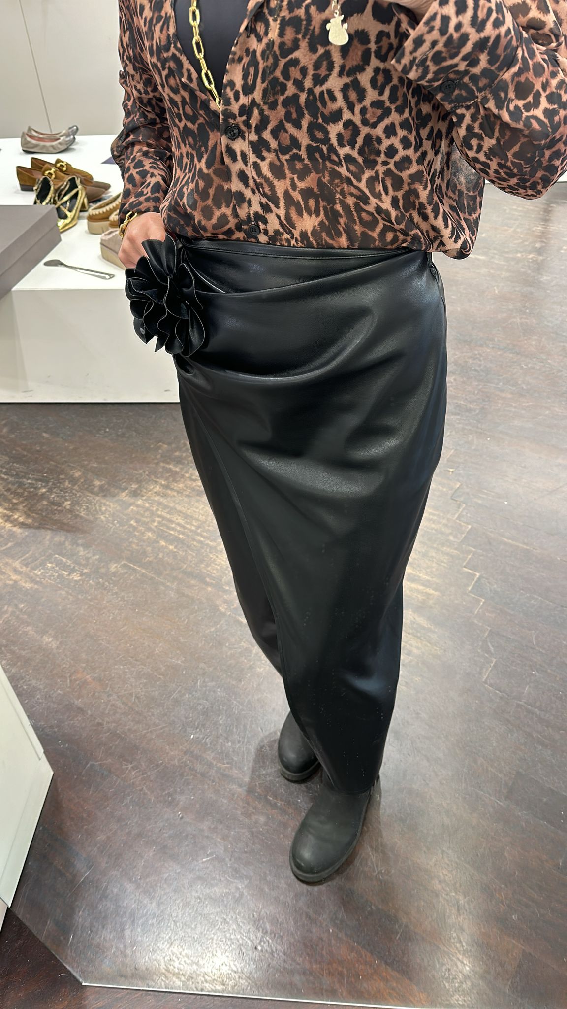 Faux leather skirt with flower