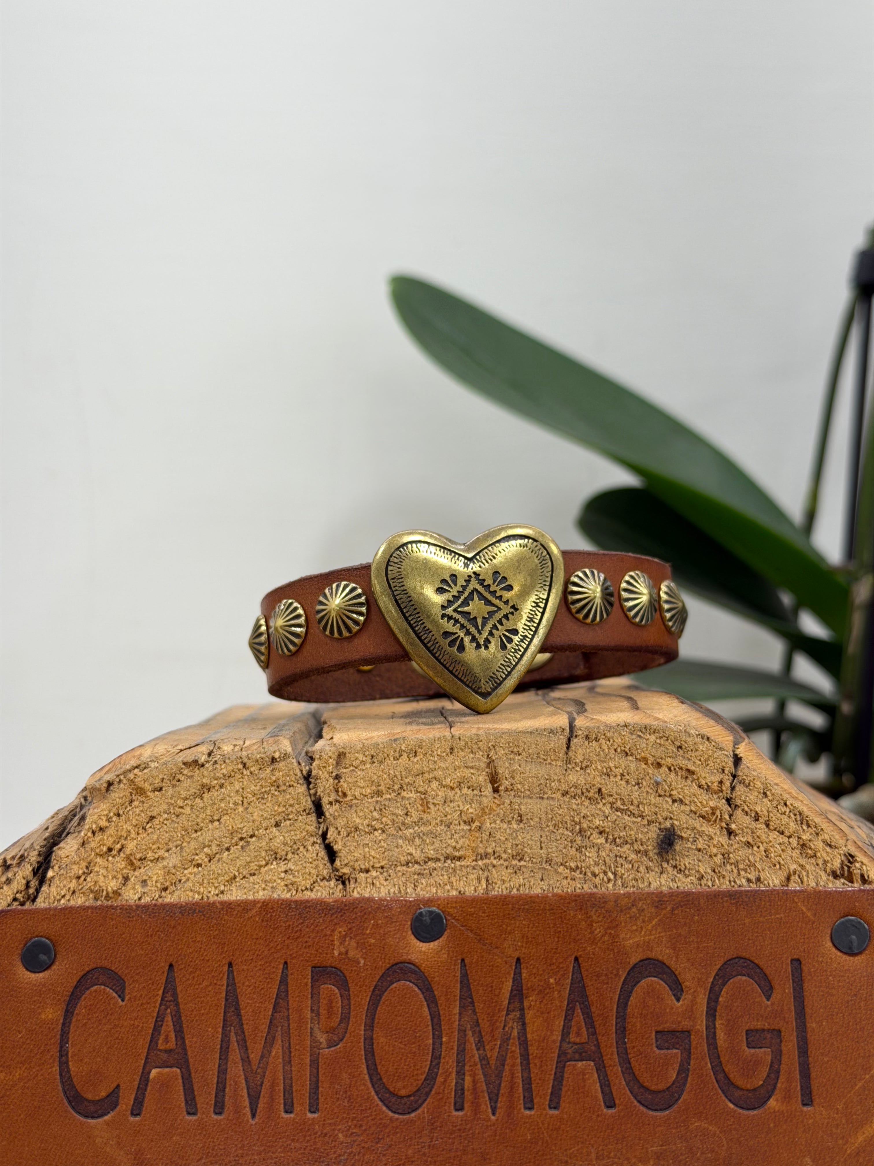 Campomaggi bracciale MERAVIGLIA cognac con cuore oro