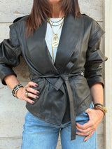 Giacca modello kimono MATRIX vera pelle color nero