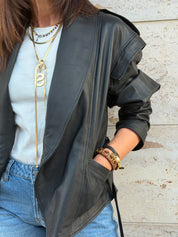 Giacca modello kimono MATRIX vera pelle color nero