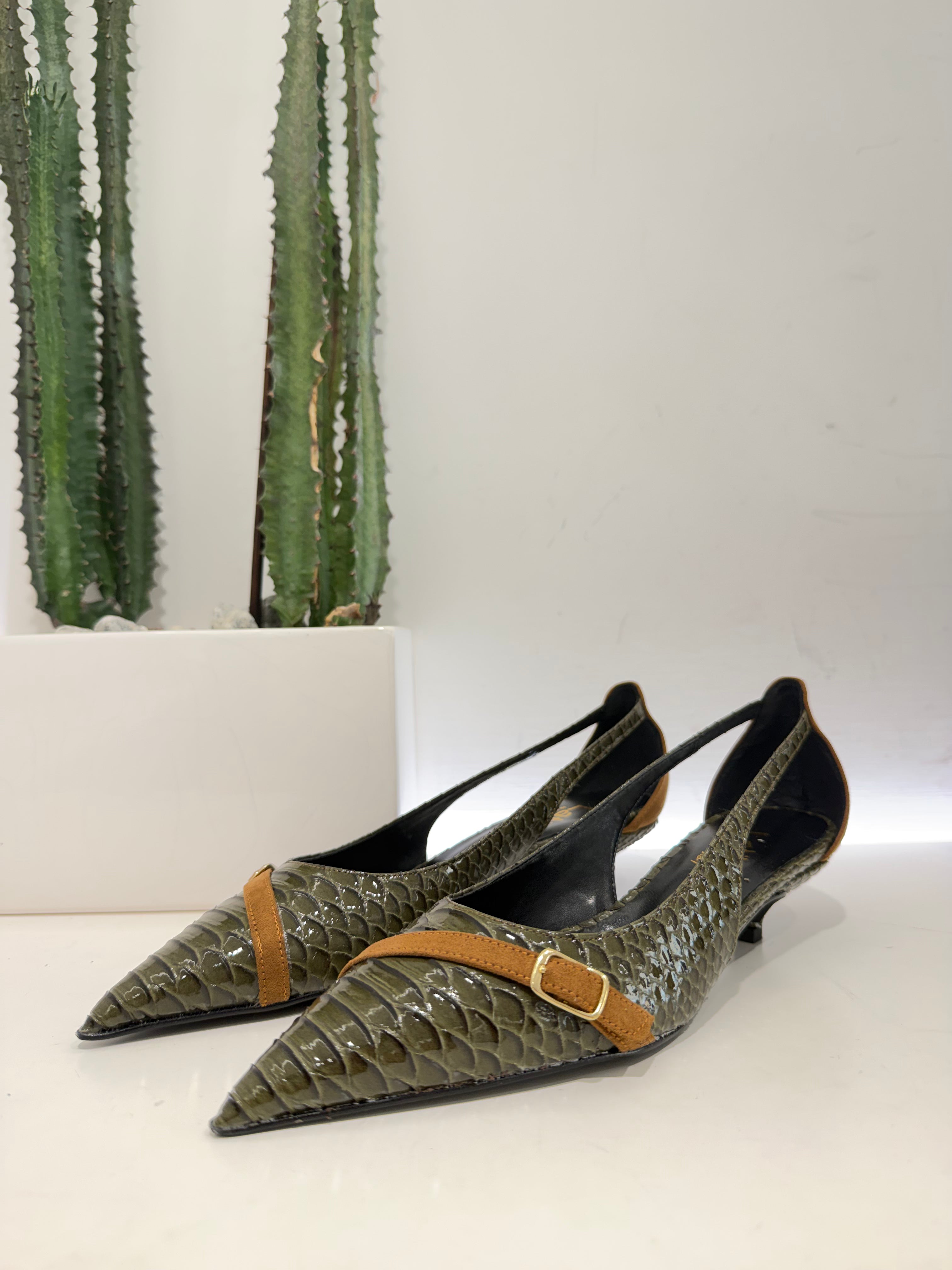 Latika scarpa guyana stampa animalier  vernice verde