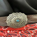 Alberto Luti cintura  in pelle con fibbia argento e accessorio turchese