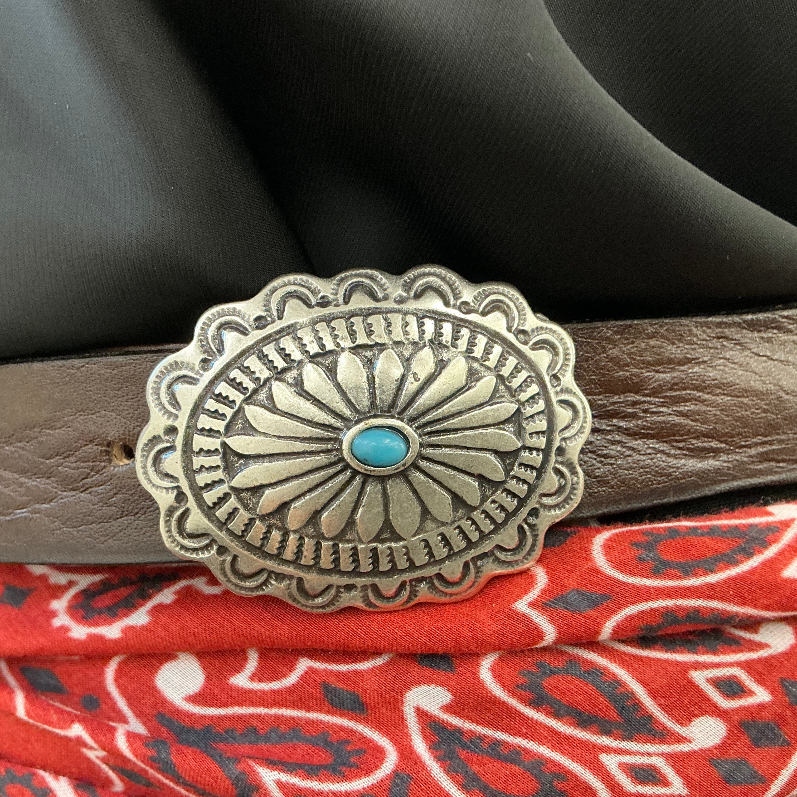 Alberto Luti cintura  in pelle con fibbia argento e accessorio turchese