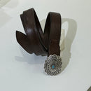Alberto Luti cintura  in pelle con fibbia argento e accessorio turchese
