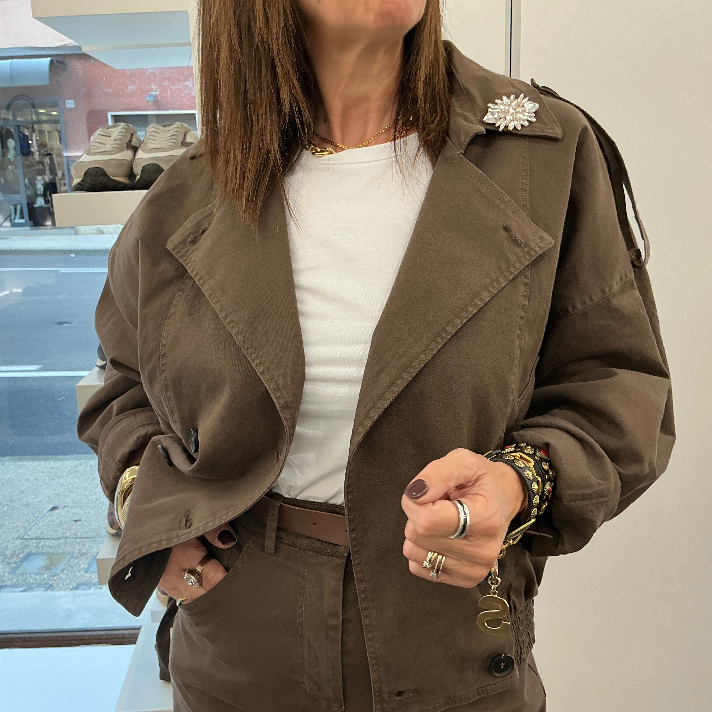 Giacca modello bomber over color moro