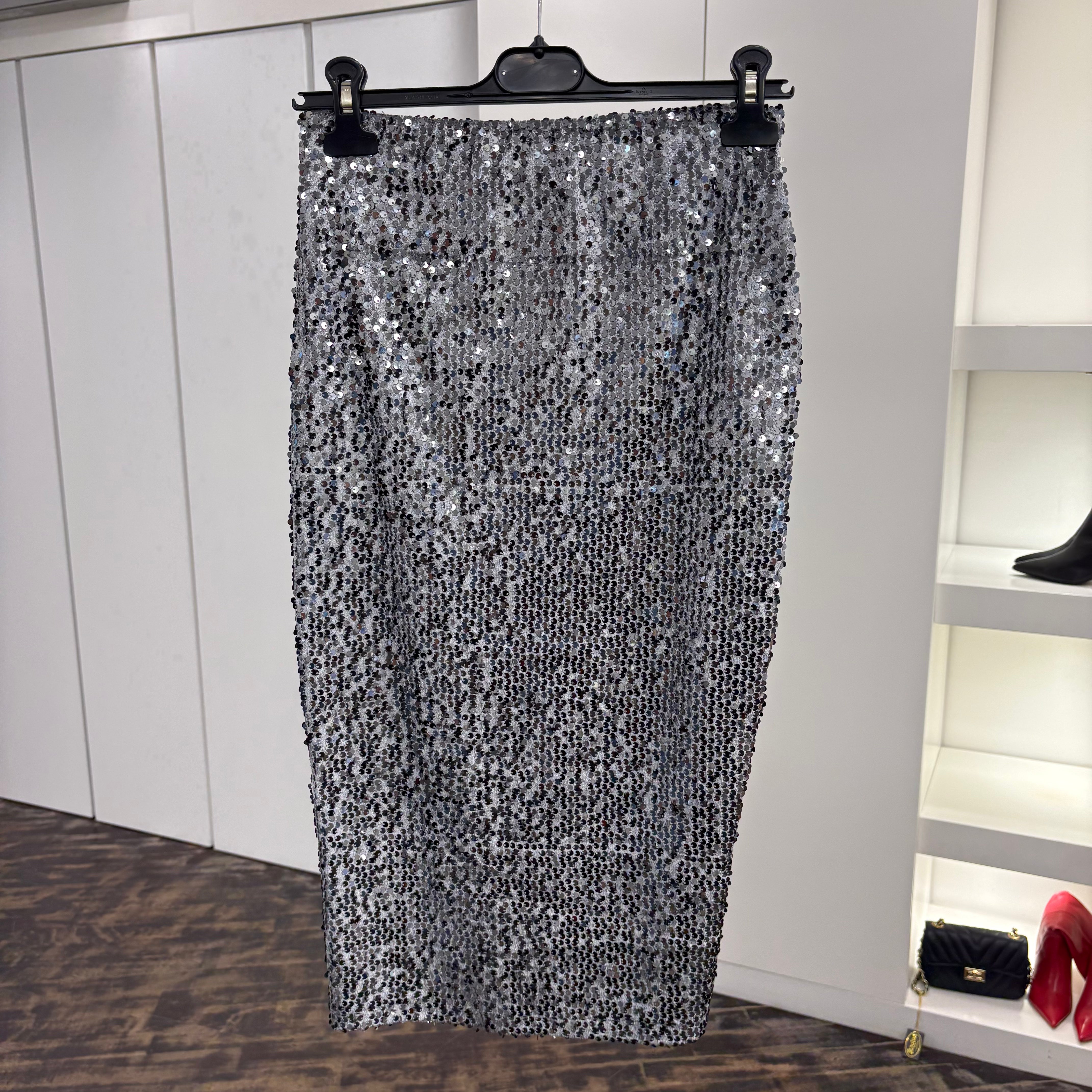 Gonna louguette paillettes grigio/argento DORY