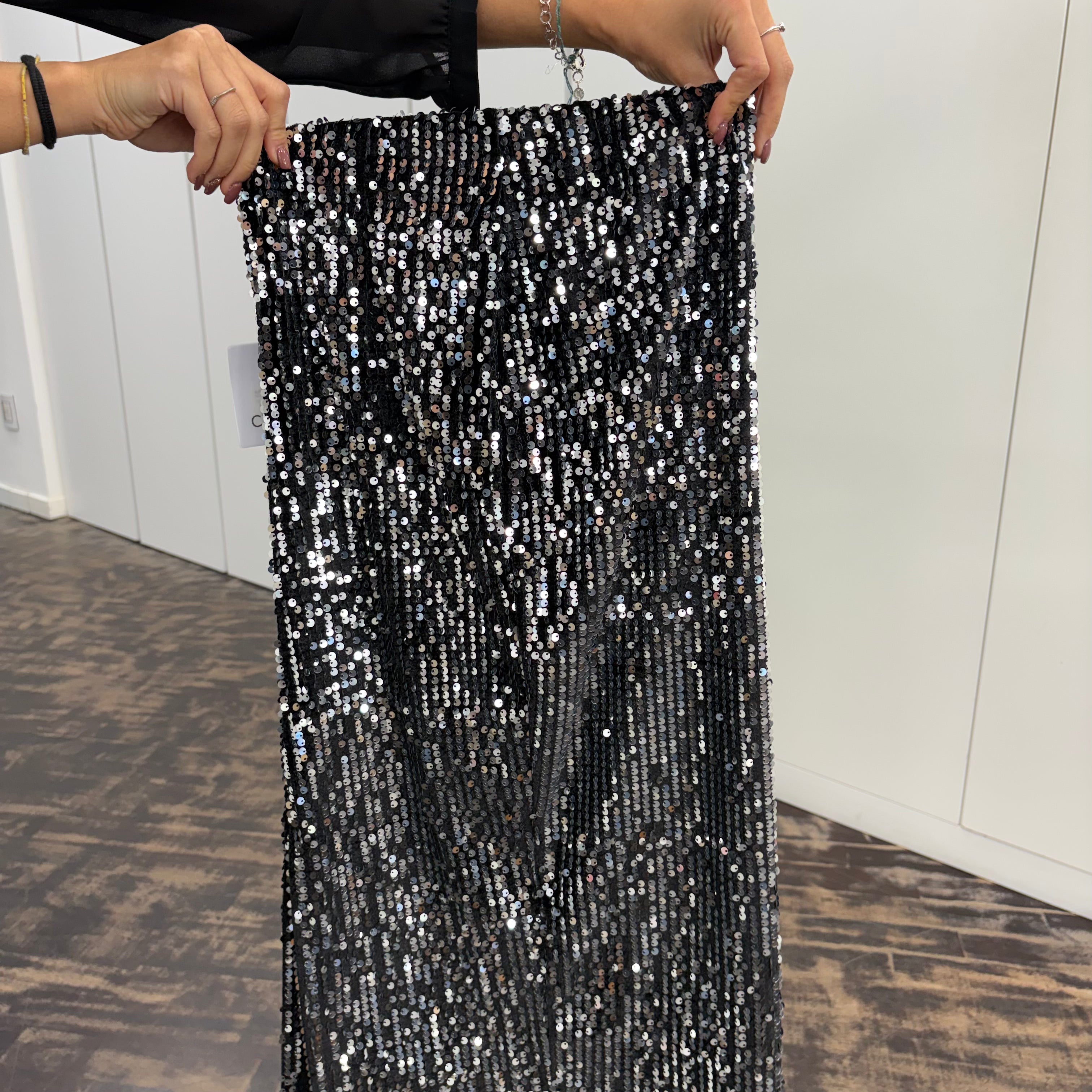 Gonna louguette paillettes nero/argento DORY