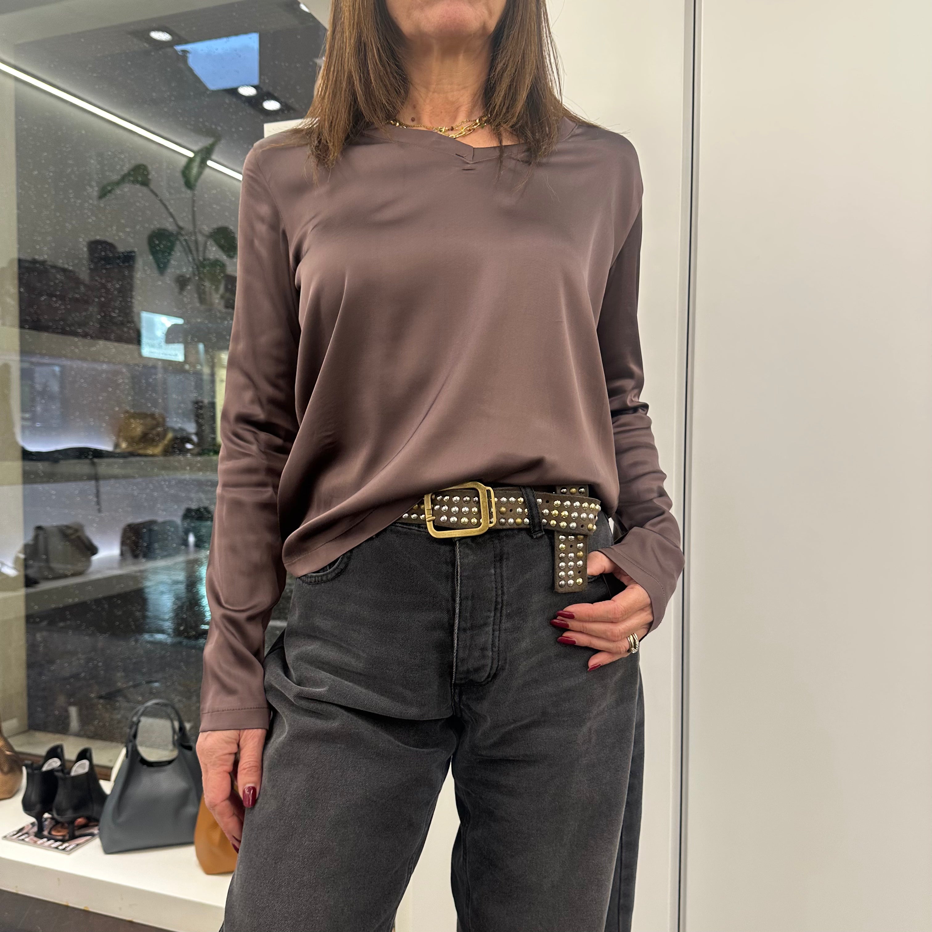 Kikisix camicia SCOLLO A V moro