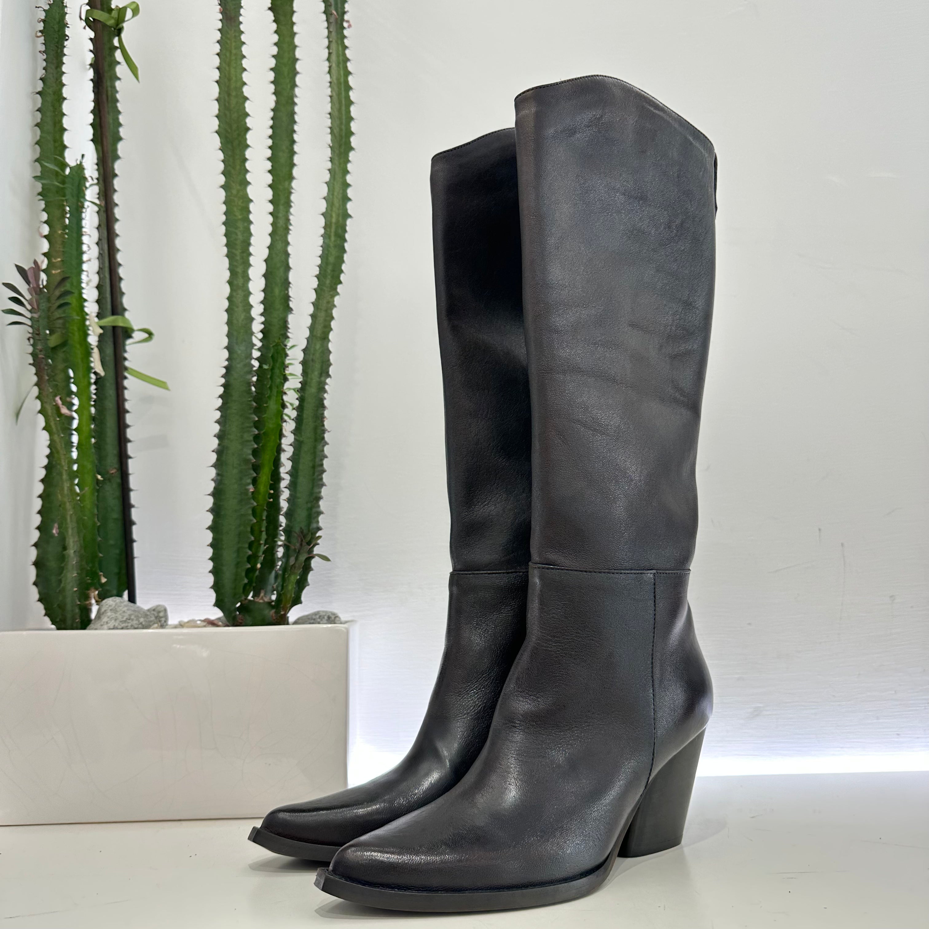 Enjoy stivale ANNA gambale tubo in nappa invecchiata moro