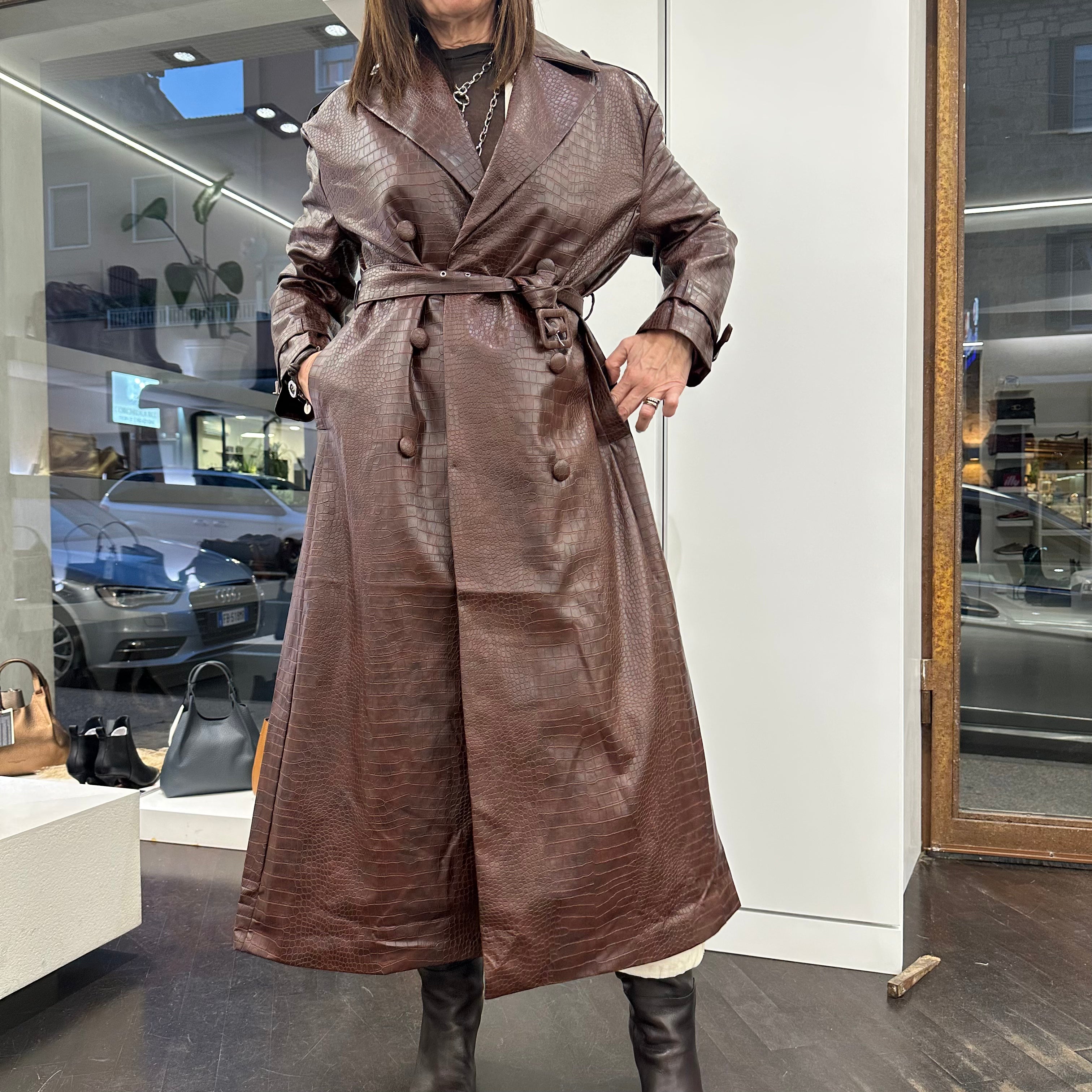 Cappotto lungo doppio petto ecopelle STAMPA COCCO