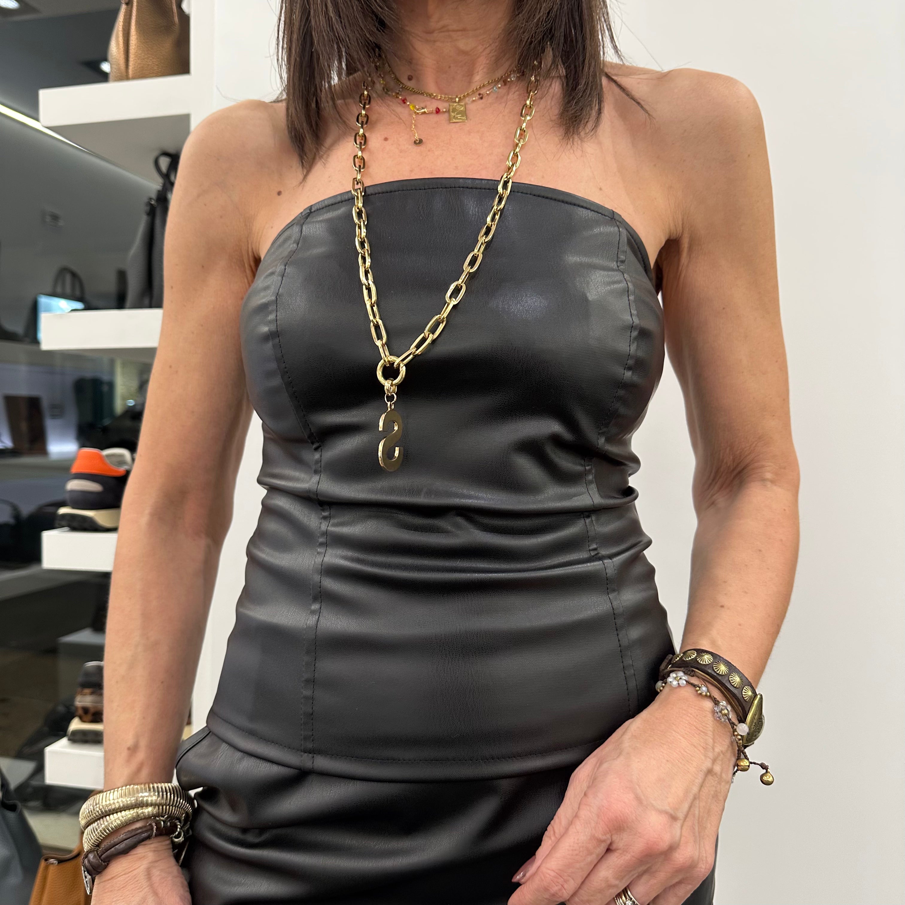 Top corsetto ecopelle nero