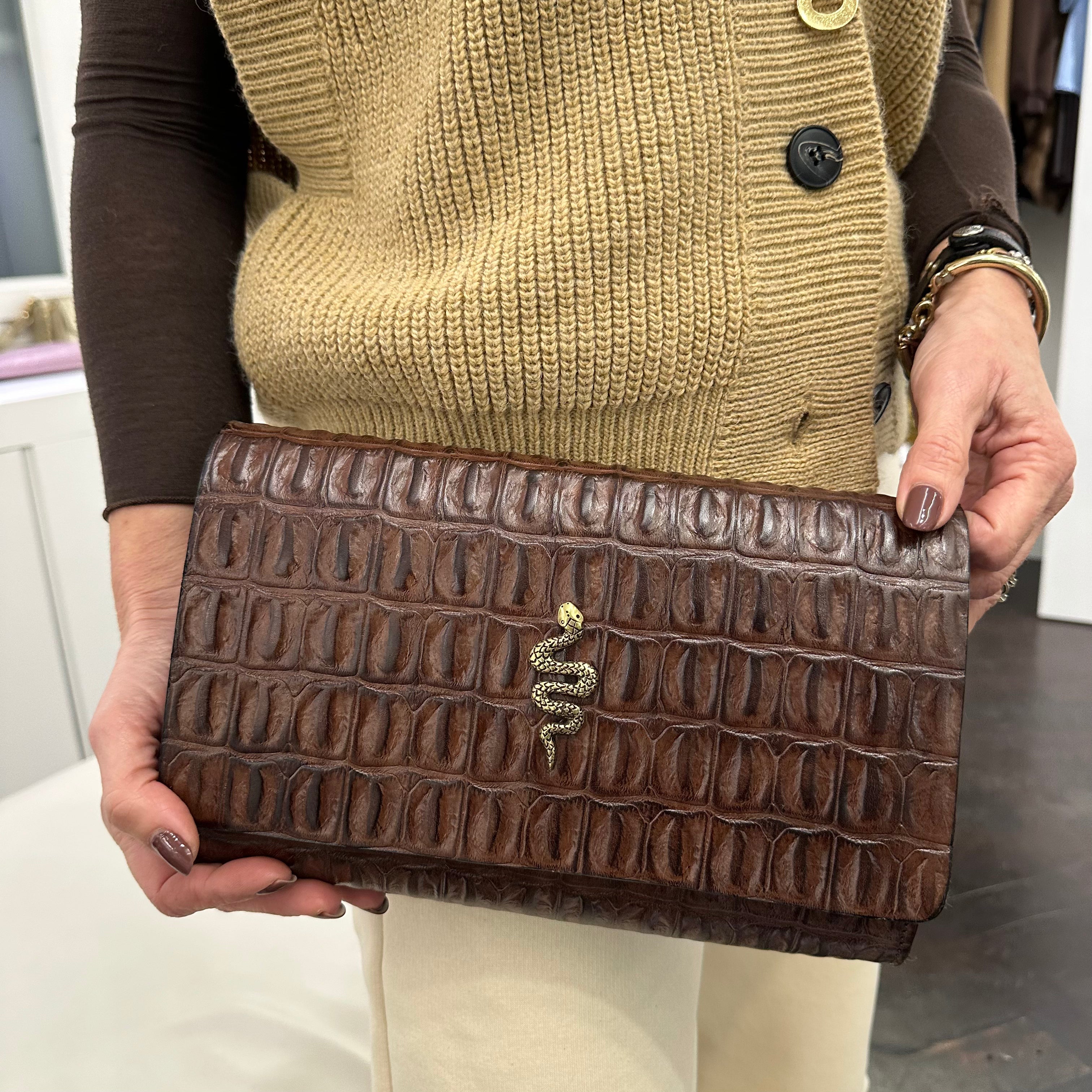 Alberto Luti pochette stampa cocco accessorio shake oro