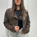 Giacca ZOE modello chiodo in vera pelle color moro suede