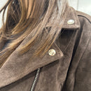 Giacca ZOE modello chiodo in vera pelle color moro suede
