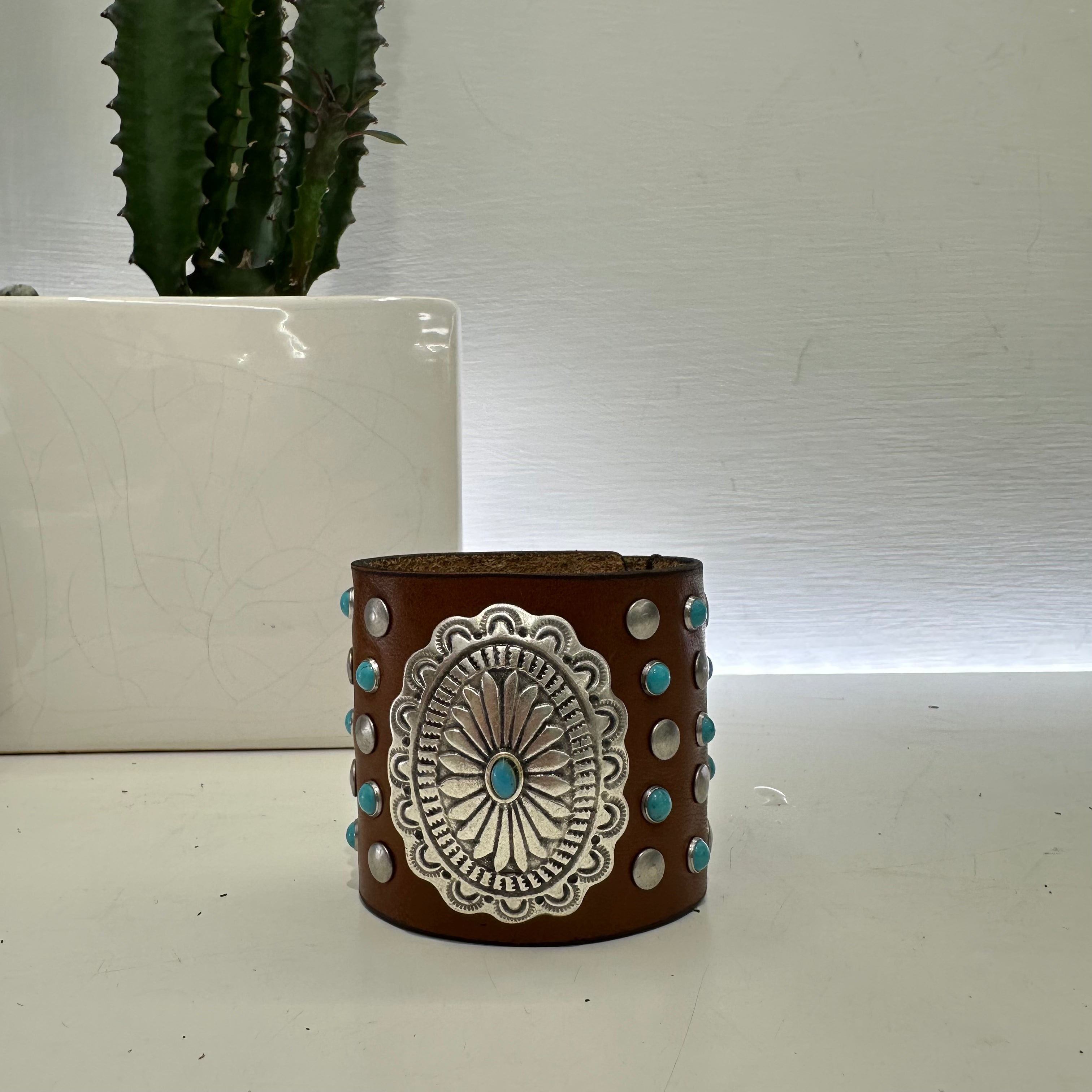 Alberto Luti polsiera TEX ARGENTO E TURCHESE cognac