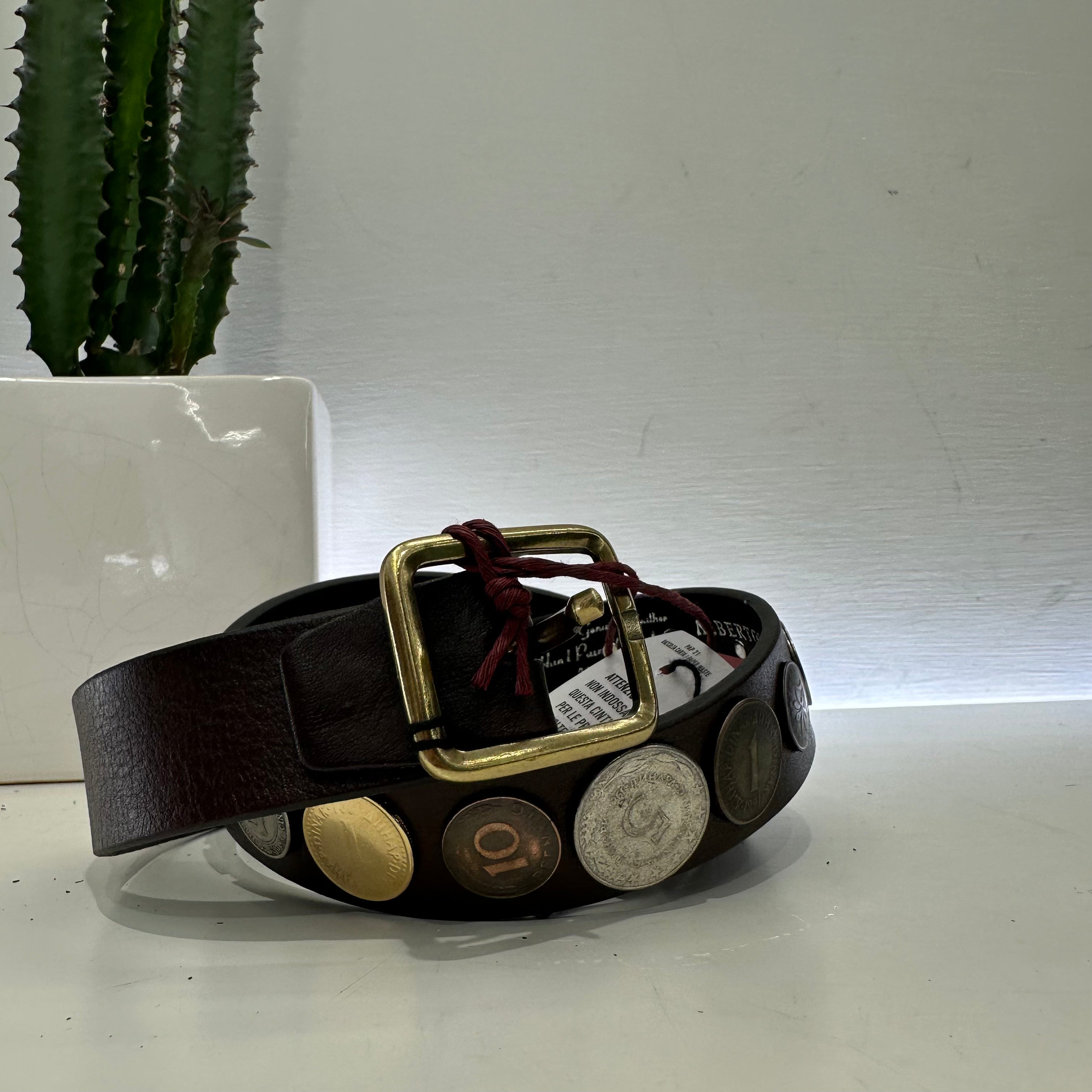 Alberto Luti cintura in pelle t.moro con monete e fibbia oro