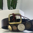 Alberto Luti cintura in pelle t.moro con monete e fibbia oro