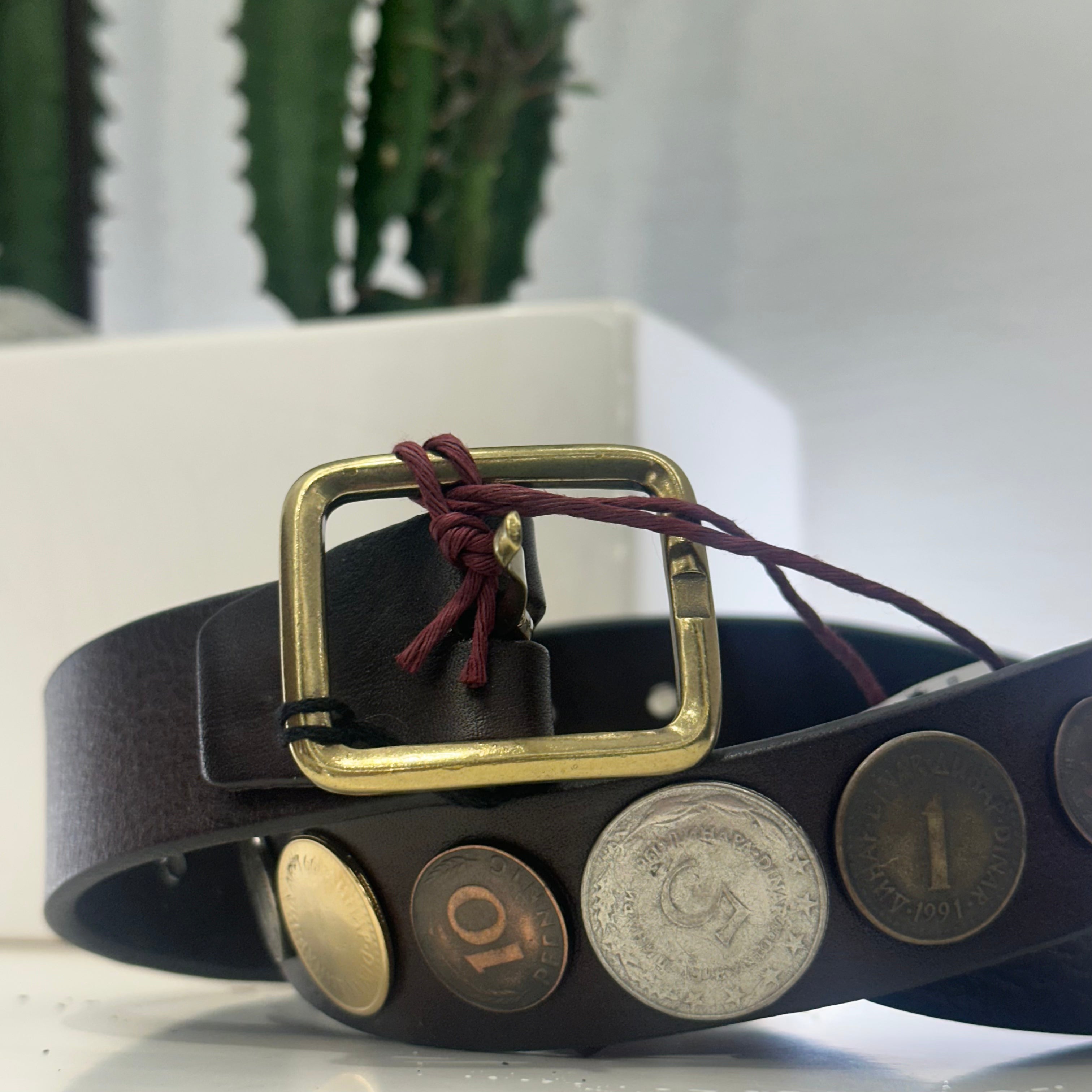 Alberto Luti cintura in pelle t.moro con monete e fibbia oro