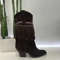 METISSE stivaletto texano FRANGE SUEDE T. DI MORO tacco 70