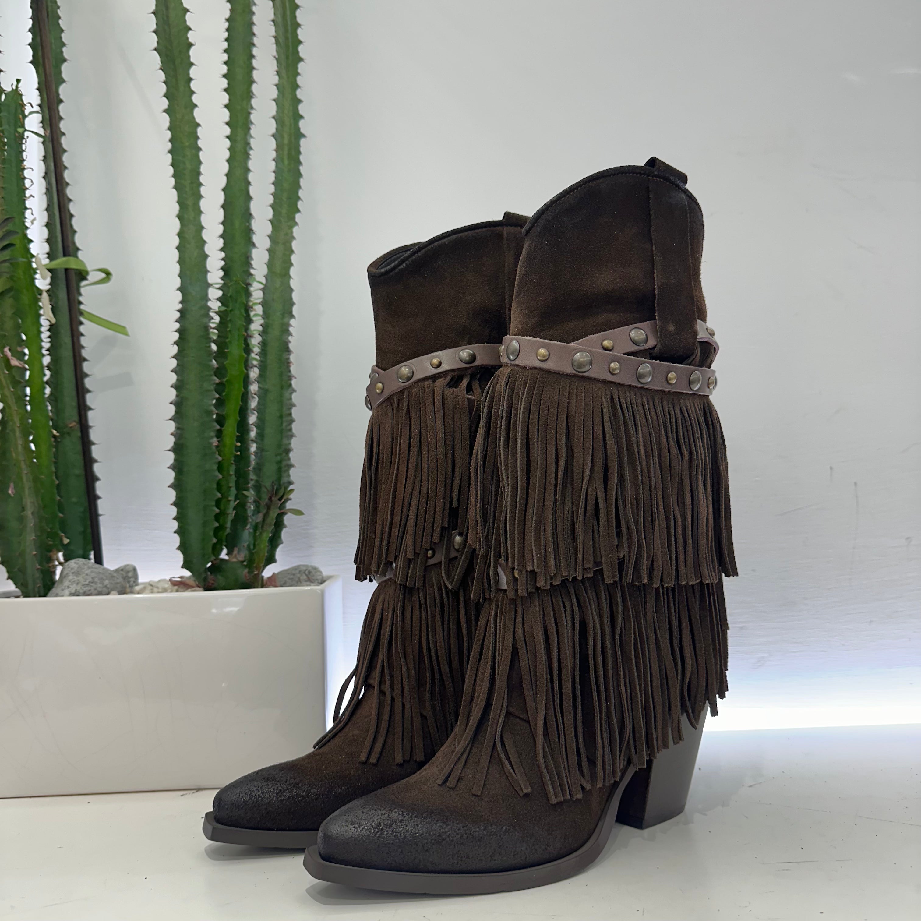 METISSE stivaletto texano FRANGE SUEDE T. DI MORO tacco 70