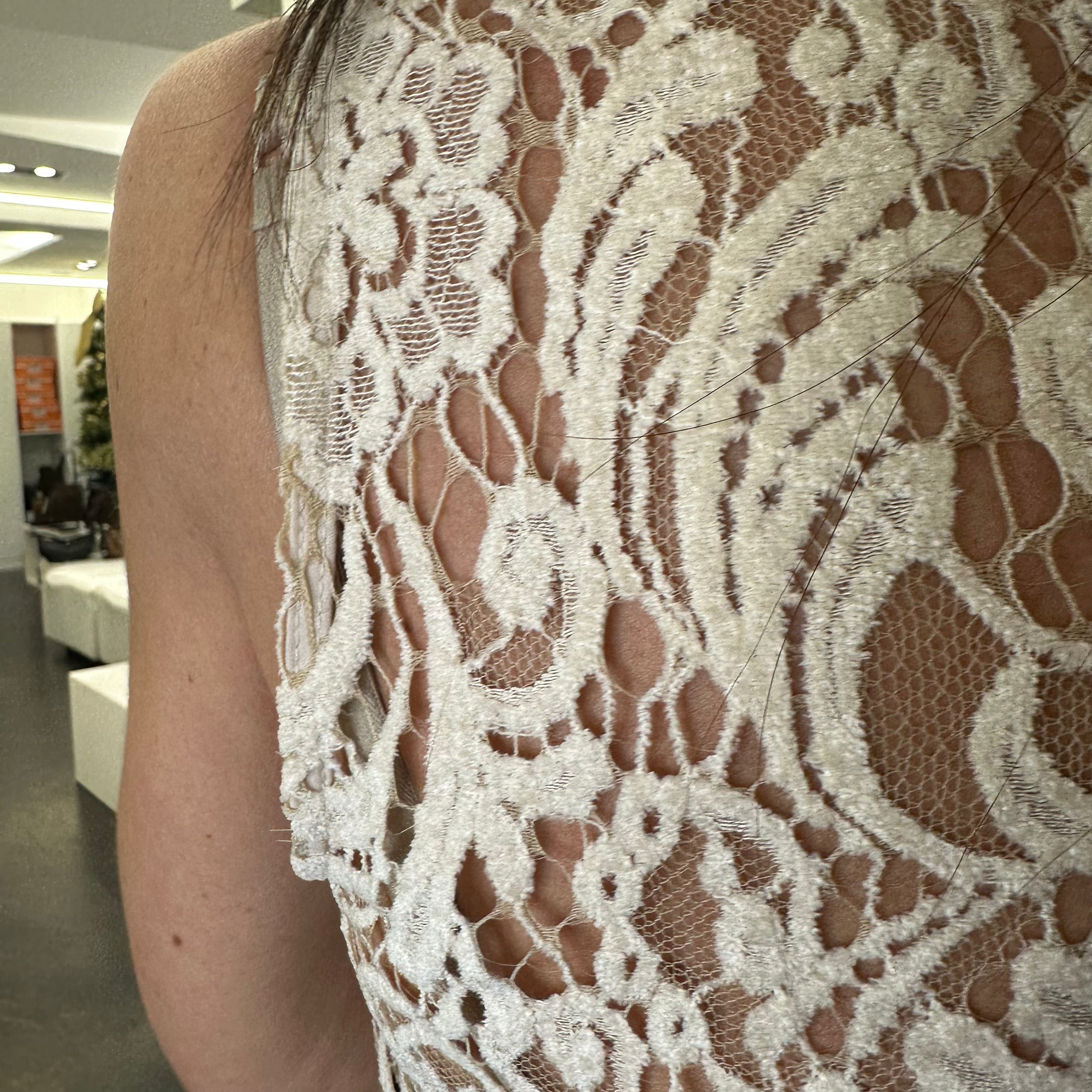 Kikisix top smanicato pizzo beige