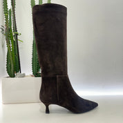 Stivale in pelle suede marrone tacco 5 cm