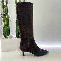 Stivale in pelle suede marrone tacco 3 cm