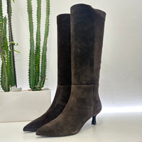 Stivale in pelle suede marrone tacco 3 cm