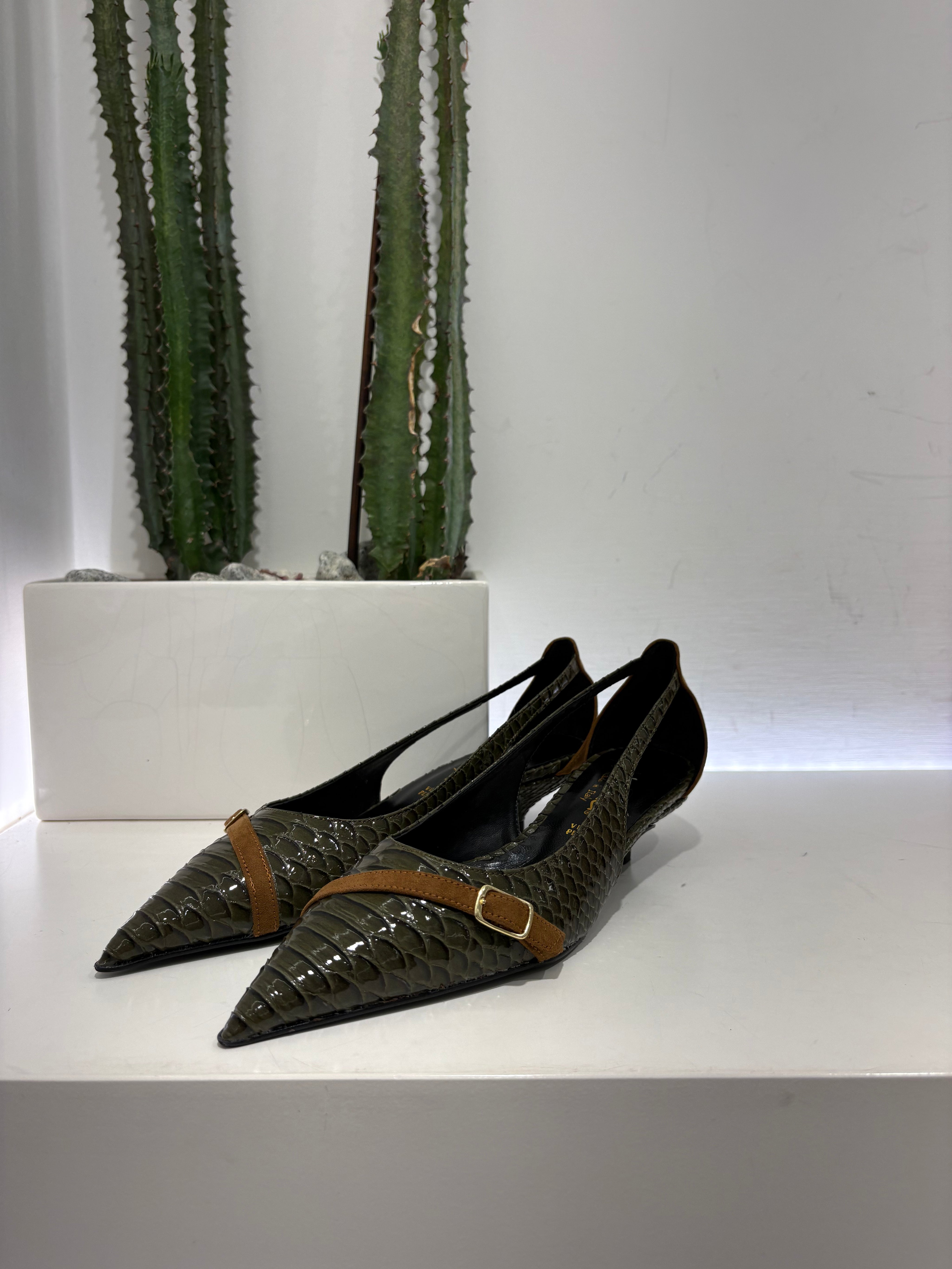 Latika scarpa guyana stampa animalier  vernice verde