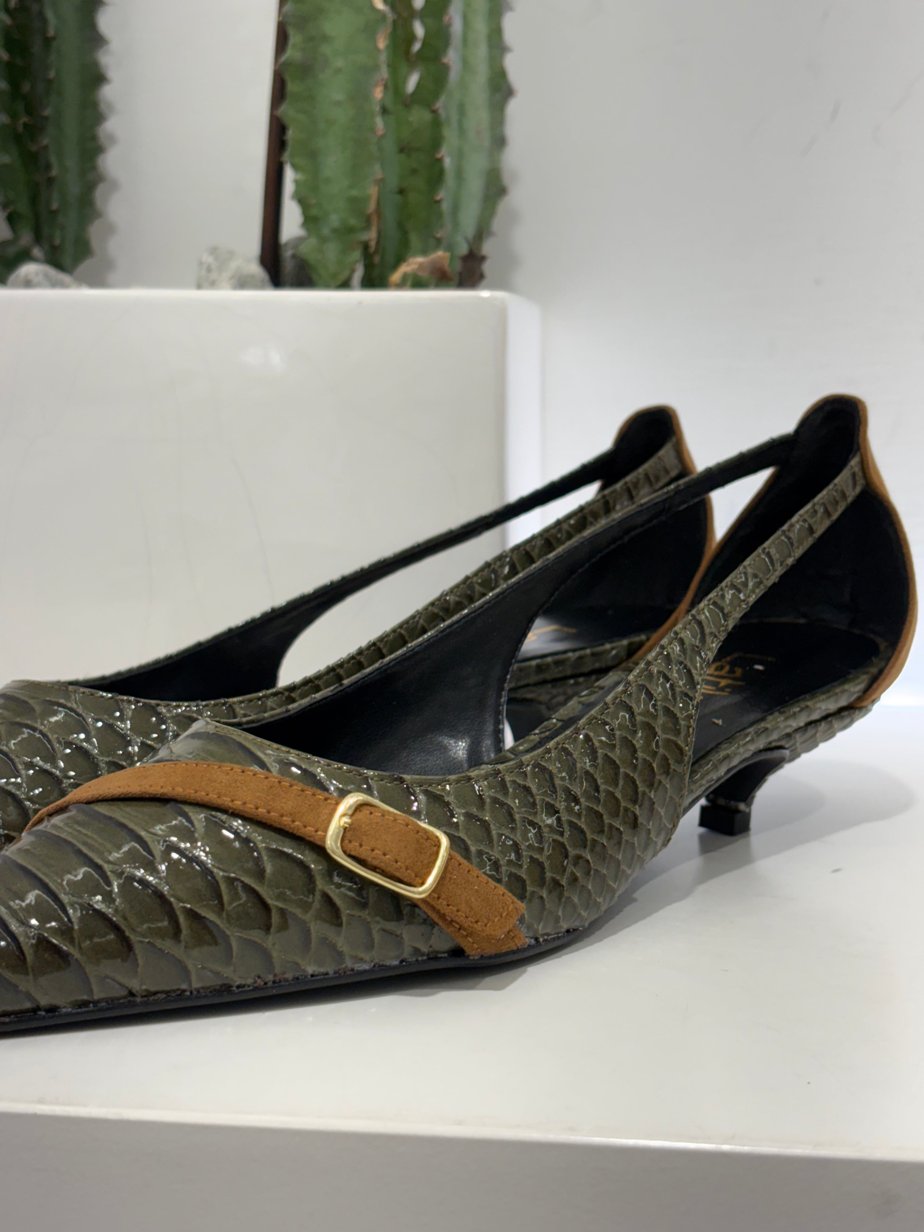 Latika scarpa guyana stampa animalier  vernice verde