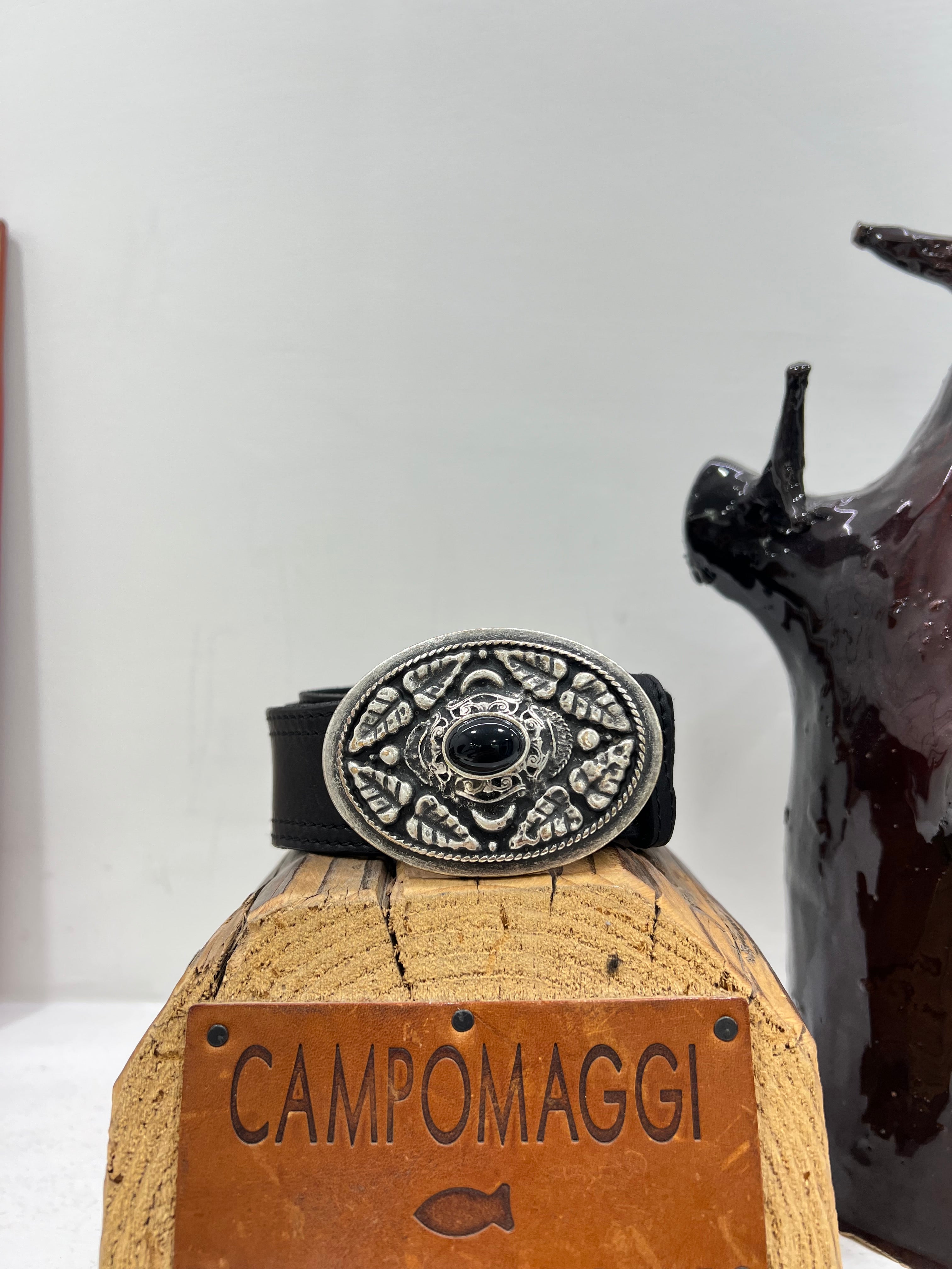 Campomaggi cintura fibbia argento accessorio nero