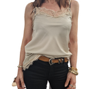 Champagne colored tank top with lace trim