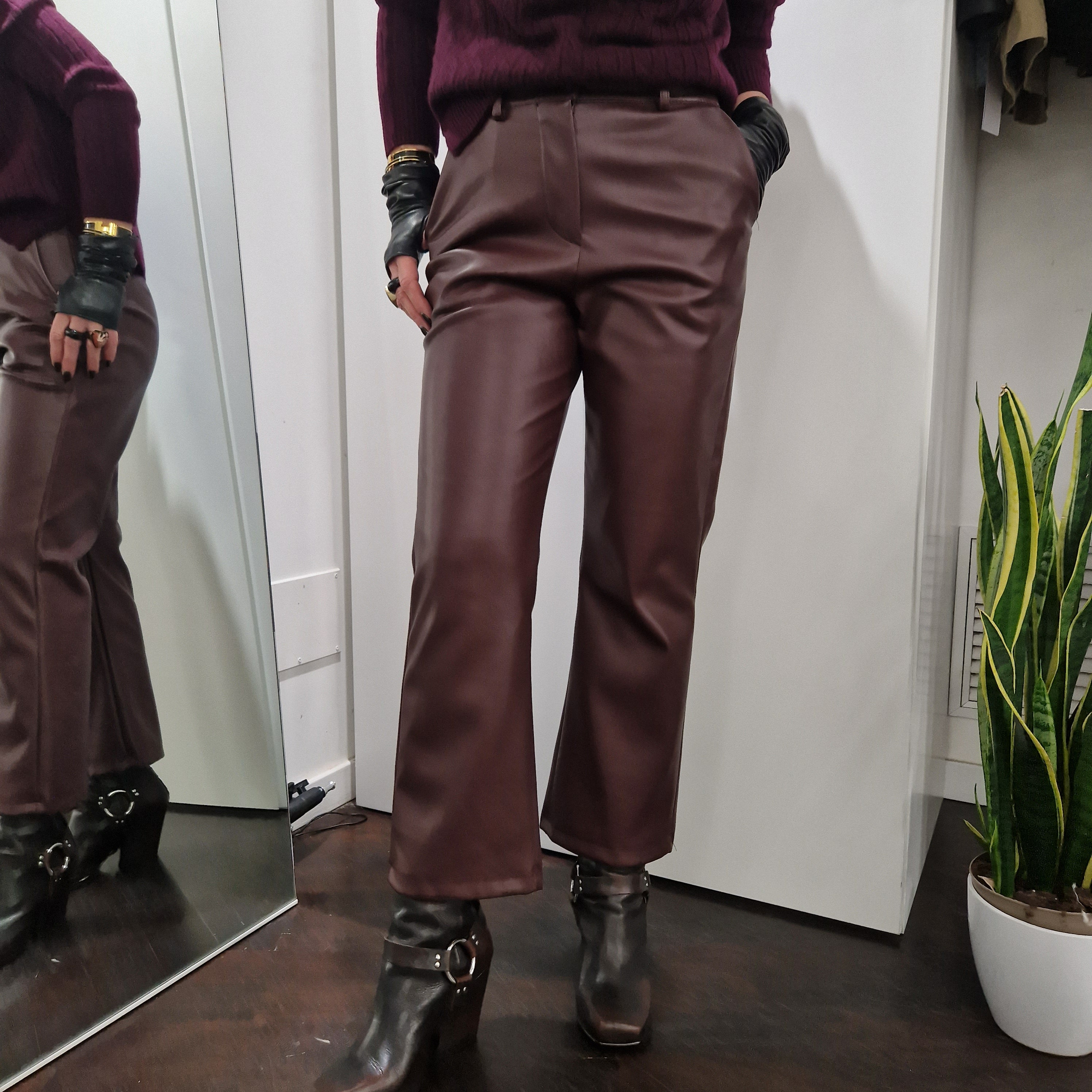 Pantalone ecopelle bordeaux