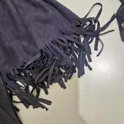 Camicia blu  con  frange in pelle scamosciata