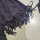 Camicia blu  con  frange in pelle scamosciata