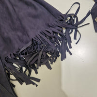 Camicia blu  con  frange in pelle scamosciata